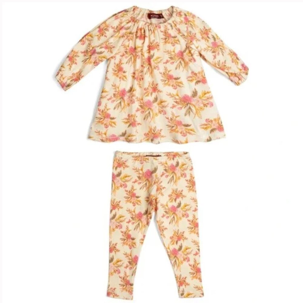 Milkbarn Organic Cotton Long Sleeve Dress and Legging Set in Vintage Floral